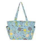 MCHIVER Pickleball Blue Print Quilted Tote Bag for Women Lightweight Puffy Pickleball Tote Bag with Compartments Large Shoulder Handbag for Travel Work Gym