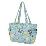 MCHIVER Pickleball Blue Print Quilted Tote Bag for Women Lightweight Puffy Pickleball Tote Bag with Compartments Large Shoulder Handbag for Travel Work Gym