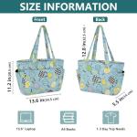 MCHIVER Pickleball Blue Print Quilted Tote Bag for Women Lightweight Puffy Pickleball Tote Bag with Compartments Large Shoulder Handbag for Travel Work Gym