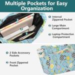 MCHIVER Pickleball Blue Print Quilted Tote Bag for Women Lightweight Puffy Pickleball Tote Bag with Compartments Large Shoulder Handbag for Travel Work Gym