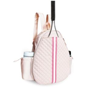Parachase Tennis Bag for Women and Men, Quilted Tennis Backpack, Water Resistant Sling Crossbody Backpack, Suitable for Pickleball Tennis Badminton, Pink, L