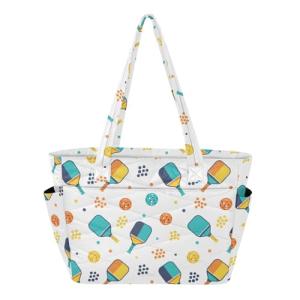 MCHIVER Pickleball White Pattern Quilted Tote Bag for Women Lightweight Puffy Pickleball Tote Bag with Compartments Large Shoulder Handbag for Travel Work Gym