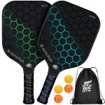 JoncAye Pickle-Ball Racket Set of 2 or 4, Fiberglass Graphite Paddles for Beginners Intermediate, USAPA Approved Pickleball Gear with Balls, Portable Bag, Grip Tape, Comfy Grip for Adults Kids
