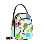 Pickleball Paddles Balls White Women Shoulder Purses Cell Phone Purse Chain Strap Floral Print Zipper Designer Bowler Tote, 5.9" × 8.3" × 3.1"