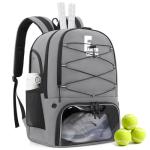FABIEN CHERON Tennis Bag,Pickleball Bag with Shoe Compartment and Cooler,Fence Hook Design Basketball Backpack for Tennis/Pickleball/Basketball Sport(Grey)