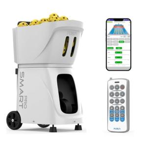 PP-Smart Pro Pickleball Machine – Portable Launcher with 100+ Ball Capacity, 5–7H Battery, App & Remote, 20–70 mph,1.6–6s/Ball,10 Modes, 20 Landing Points, for Intermediate to Advanced Players (White)