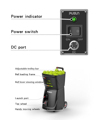 Black Pickleball Launcher with App Control, Variable Speeds