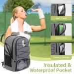 FABIEN CHERON Tennis Bag,Pickleball Bag with Shoe Compartment and Cooler,Fence Hook Design Basketball Backpack for Tennis/Pickleball/Basketball Sport(Grey)