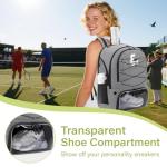 FABIEN CHERON Tennis Bag,Pickleball Bag with Shoe Compartment and Cooler,Fence Hook Design Basketball Backpack for Tennis/Pickleball/Basketball Sport(Grey)