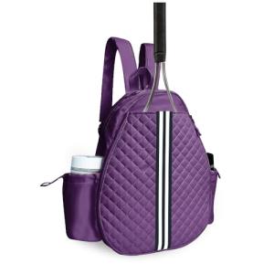 Parachase Tennis Bag for Women and Men, Quilted Tennis Backpack, Water Resistant Sling Crossbody Backpack, Suitable for Pickleball Tennis Badminton, Purple, L
