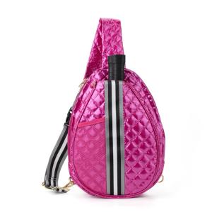 Babs + Birdie The Brooklyn Pickleball Puffer Sling Bag – Lightweight, Water-Resistant Bag for Paddles, Balls & Bottles with an Adjustable Strap (Electric Pink)