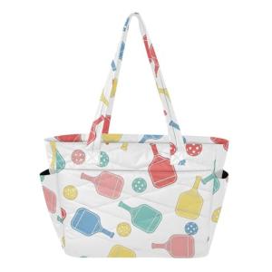 MCHIVER Pickleballs Sports Blue Print Quilted Tote Bag for Women Lightweight Puffy Laptop Bag with Compartments Large Puffy Shoulder Handbag for Travel Work Gym