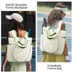 GIBZ Tennis Bag for Women, Quilted Rackets Backpack & Tote Waterproof, Large Lightweight Bags Holds for Pickleball, Badminton, Beige