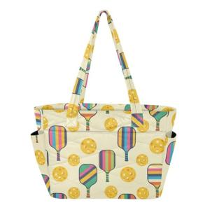 MCHIVER Sports Pickleballs Yellow Print Quilted Tote Bag for Women Lightweight Weekender Bag with Compartments Large Shoulder Handbag for Gym Travel Work