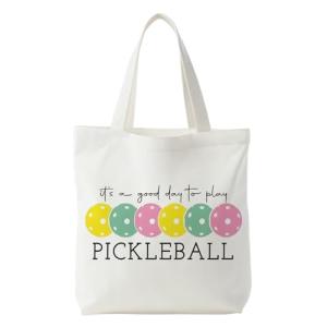 NATSUNO Pickleball Canvas Tote Bag, Pickle Ball Gifts for Women Pickle Ball Lovers, It's a Good Day to Play Pickleball Canvas Tote Bag for Women, Reusable Grocery Bags Shopping Bags