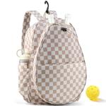 Mosthink Pickleball Racket Backpack Tennis Bag for Women Water-Resistant and Machine Washable Tennis Backpack，Lightweight Sports Bag for Pickleball, Badminton (Plaid Brown)