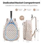 Mosthink Pickleball Racket Backpack Tennis Bag for Women Water-Resistant and Machine Washable Tennis Backpack，Lightweight Sports Bag for Pickleball, Badminton (Plaid Brown)
