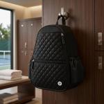 Thorza Tennis & Pickleball Backpack for Women & Men – Compact Racket Bag, Lightweight Quilted Design with Bottle Pockets, Ideal for Practice, Travel & Everyday Court Use - Black