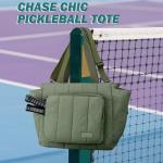 Chase Chic Pickleball Tote Bag for Women,Lightweight Puffer Quilted Crossbody Shoulder Bag Pickle Ball Paddle Holder for Gym Sports,Green