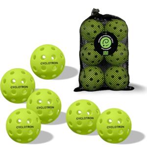 cyclotron 6-Pack Premium Pickleball Balls - USAP Approved, 40 Holes Outdoor/Indoor Pickle Balls with Bag, Perfectly Balanced, High Bounce True Flight, Pickle Ball for Tournament Play(Green)