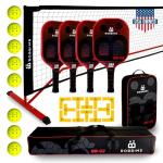 Pickleball Set with Net | 4 USA Pickleball Approved Carbon Fiber Paddles, Portable Regulation Size Net System, 8 Outdoor Balls, Court Marker Kit, Duffle Bag & Carry Bag - ROBBIMS