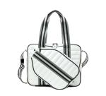 LESCATO Pickleball Puffer Bag with Racket Compartment, Quilted Pickleball Sports Tote Bag, Adjustable Shoulder Strap, Crossbody Strap, Fits 2 Rackets, Cute Pickleball Bag for Women (White)