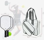 LESCATO Pickleball Puffer Bag with Racket Compartment, Quilted Pickleball Sports Tote Bag, Adjustable Shoulder Strap, Crossbody Strap, Fits 2 Rackets, Cute Pickleball Bag for Women (White)