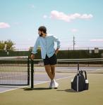 Fullishment Tennis Bag for Women Men,Quilted Tennis Sling Crossbody Backpack,Water Resistant 27'' Tennis Racket Bag with Wet Compartment,Pickleball Badminton Gear (Black)