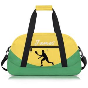Herdesigns Custom Pickleball Gym Duffel Bag for Men, Ball Personalized Name Travel Sport Tote Bags Custom Overnight Weekender Bags, Yellow Green