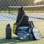 Alveroya Pickleball Sling Bag with Shoe Compartment for Men Women, Professional Pickleball Backpack Fits 2-3 Paddles, Large Capacity Paddle Bag with 36oz Water Bottle Pocket & Fence Hook -Grey/Black