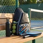 Alveroya Pickleball Sling Bag with Shoe Compartment for Men Women, Professional Pickleball Backpack Fits 2-3 Paddles, Large Capacity Paddle Bag with 36oz Water Bottle Pocket & Fence Hook -Grey/Black