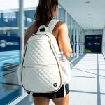 Thorza Tennis & Pickleball Backpack for Women & Men – Compact Racket Bag, Fits 1 Tennis Racket or Paddles, Lightweight Quilted Design with Bottle Pockets for Practice & Travel - Beige