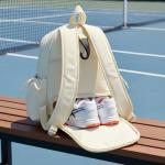 Thorza Tennis & Pickleball Backpack for Women & Men – Compact Racket Bag, Fits 1 Tennis Racket or Paddles, Lightweight Quilted Design with Bottle Pockets for Practice & Travel - Beige