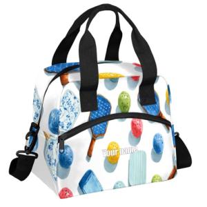 SinSenMa Personalize Insulated Lunch Bag,Customized Name Lunch Box with Shoulder Strap,Large Tote Bag Reusable Containers Meal Prep Work Picnic Thermal Cooler Bag Pickleballs