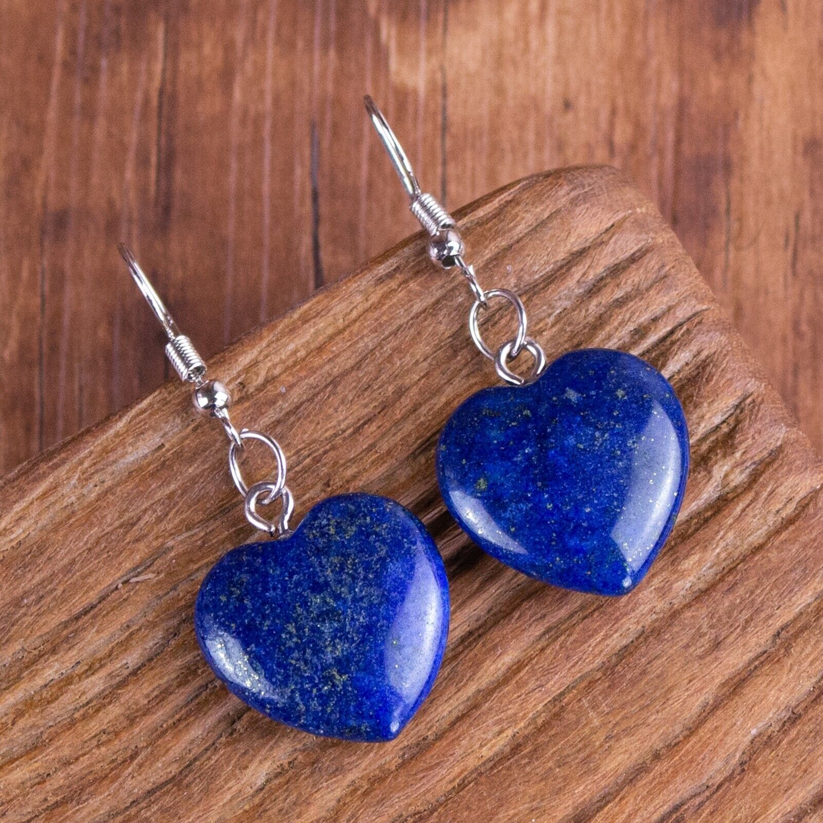 Lapis Lazuli Heart Dangle Earrings Blue Gemstone Jewelry