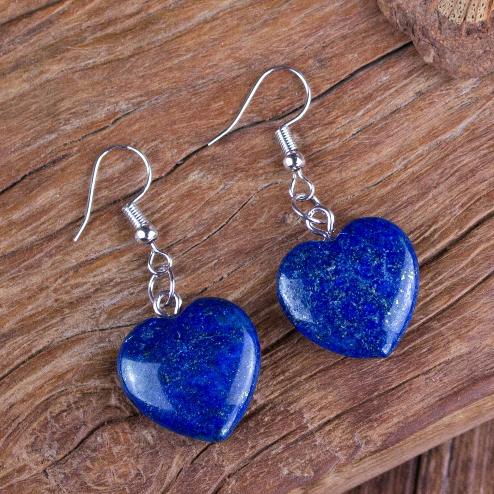 Lapis Lazuli Heart Dangle Earrings Blue Gemstone Jewelry