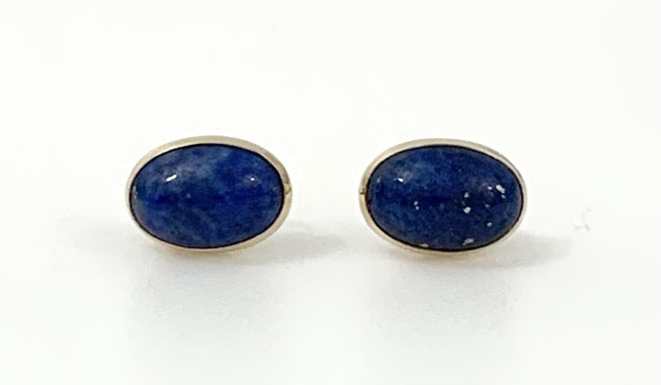 14k Gold Lapis Lazuli Oval Cabochon Stud Earrings