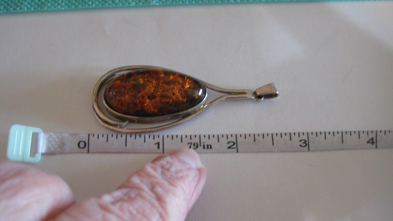 Sterling Silver Amber Pendant in Trendy Style