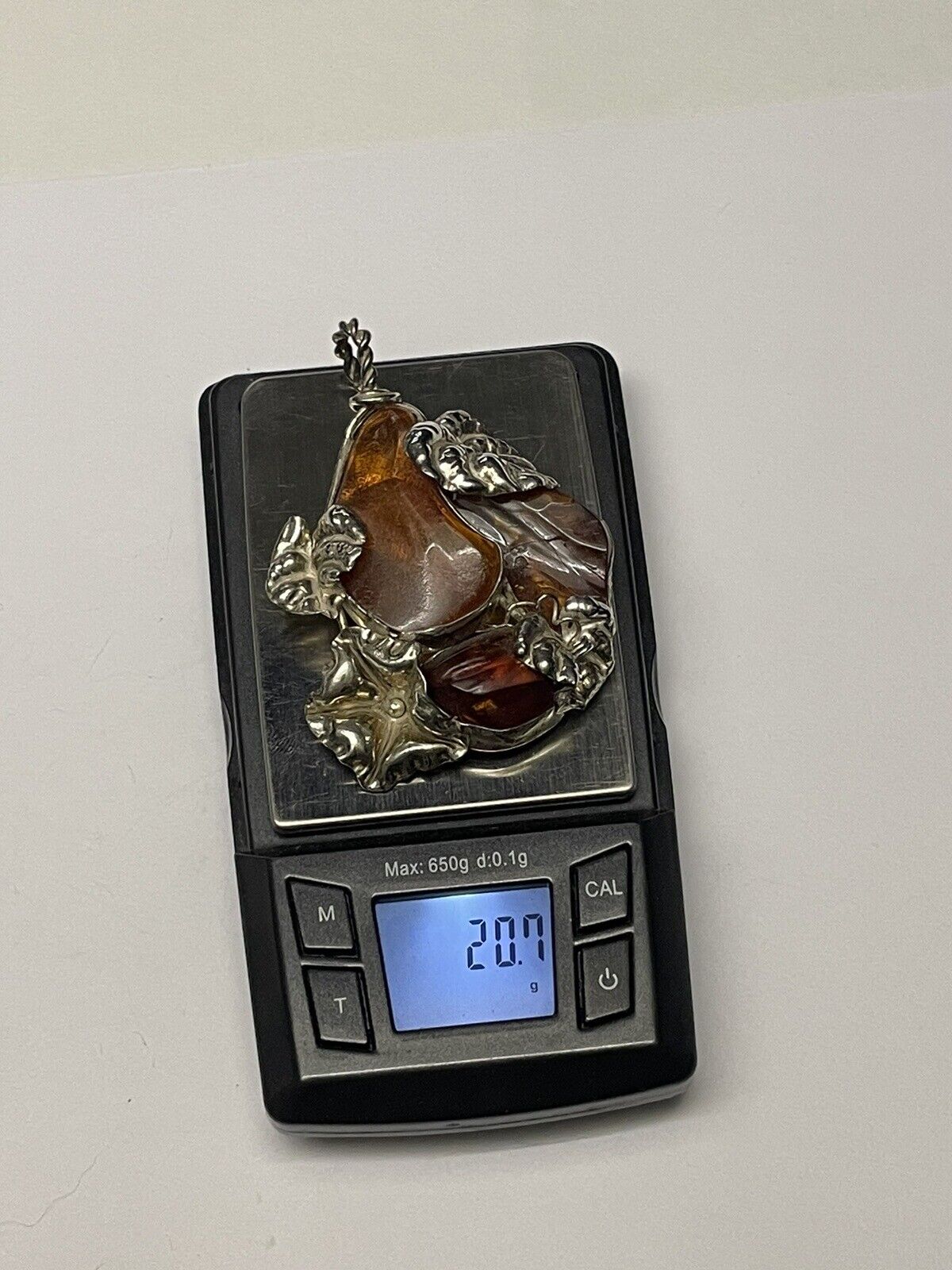 Sterling Silver Art Nouveau Baltic Amber Pendant Vintage
