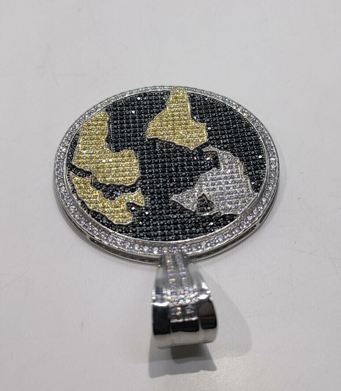 Men's "World Map" Pendant with Moissanite & Onyx