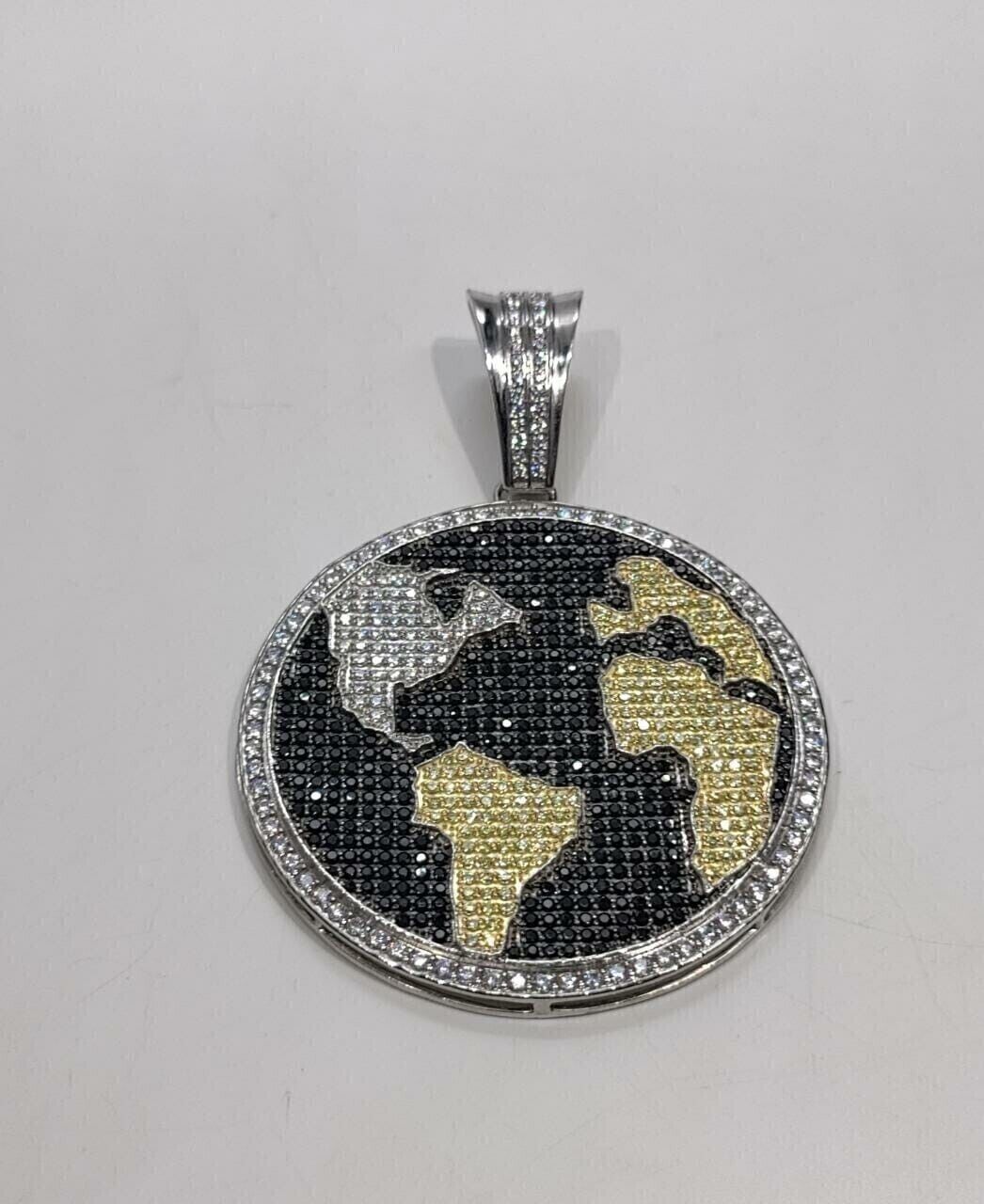 Men's "World Map" Pendant with Moissanite & Onyx