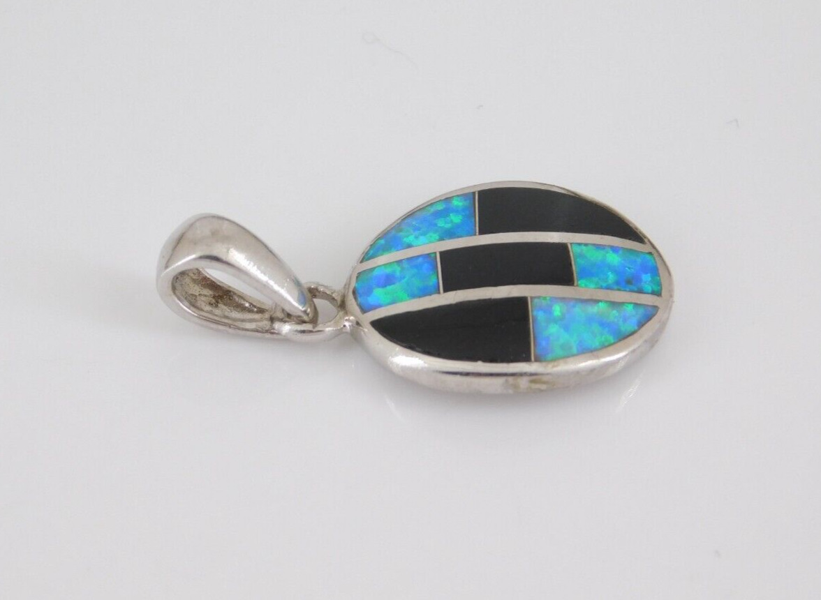 Opal & Onyx Pendant in 925 Sterling Silver
