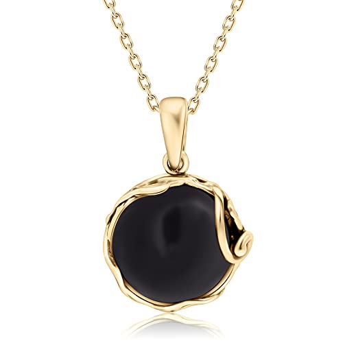 14K gold plated black onyx pendant for women