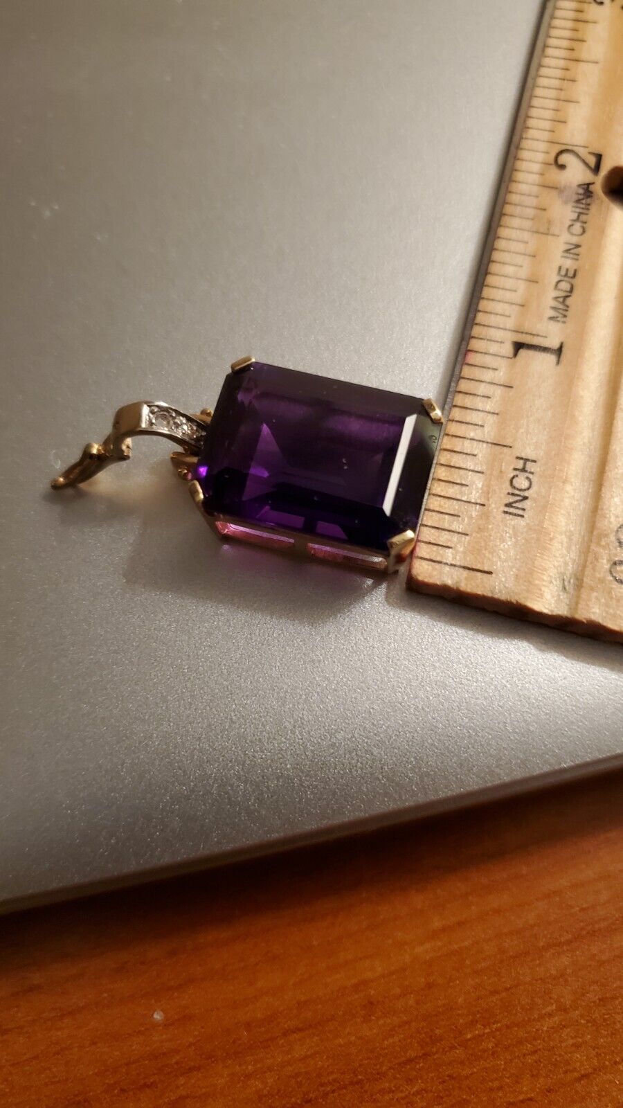 Alexandrite pendant on gold chain - Beveled rectangle
