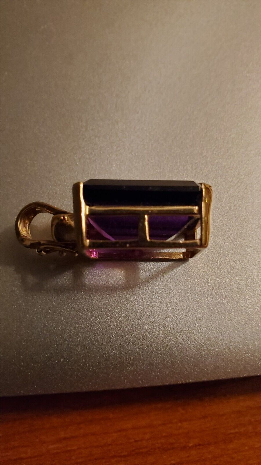 Alexandrite pendant on gold chain - Beveled rectangle