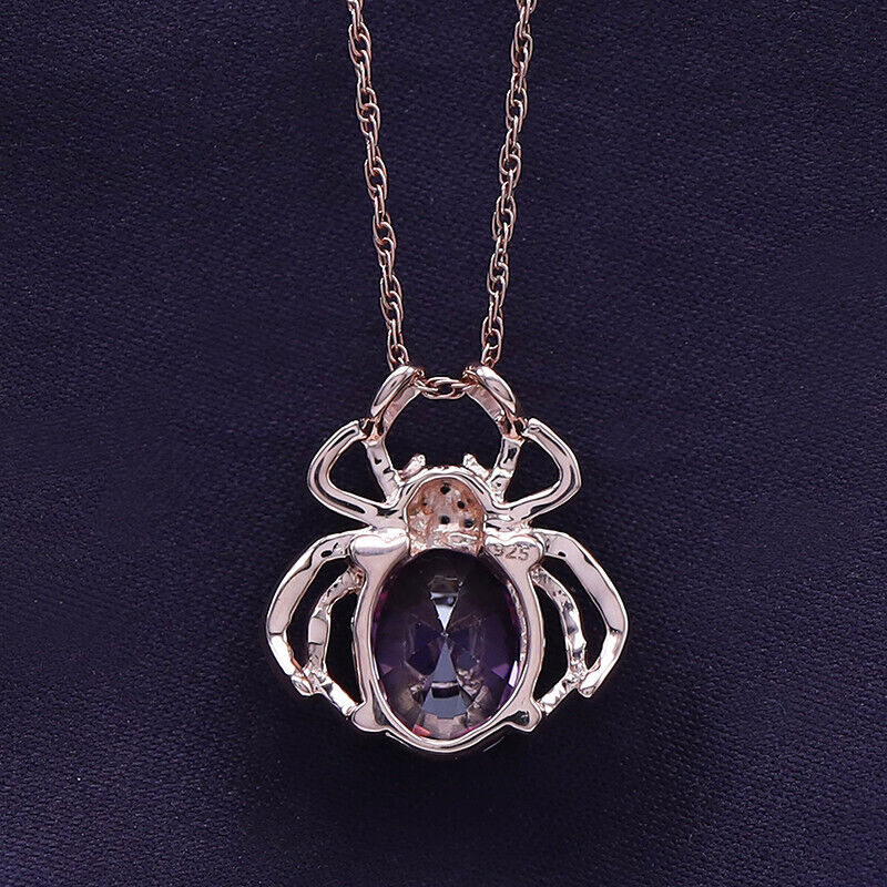 Amethyst Spider Pendant Necklace with Diamond in Rose Gold