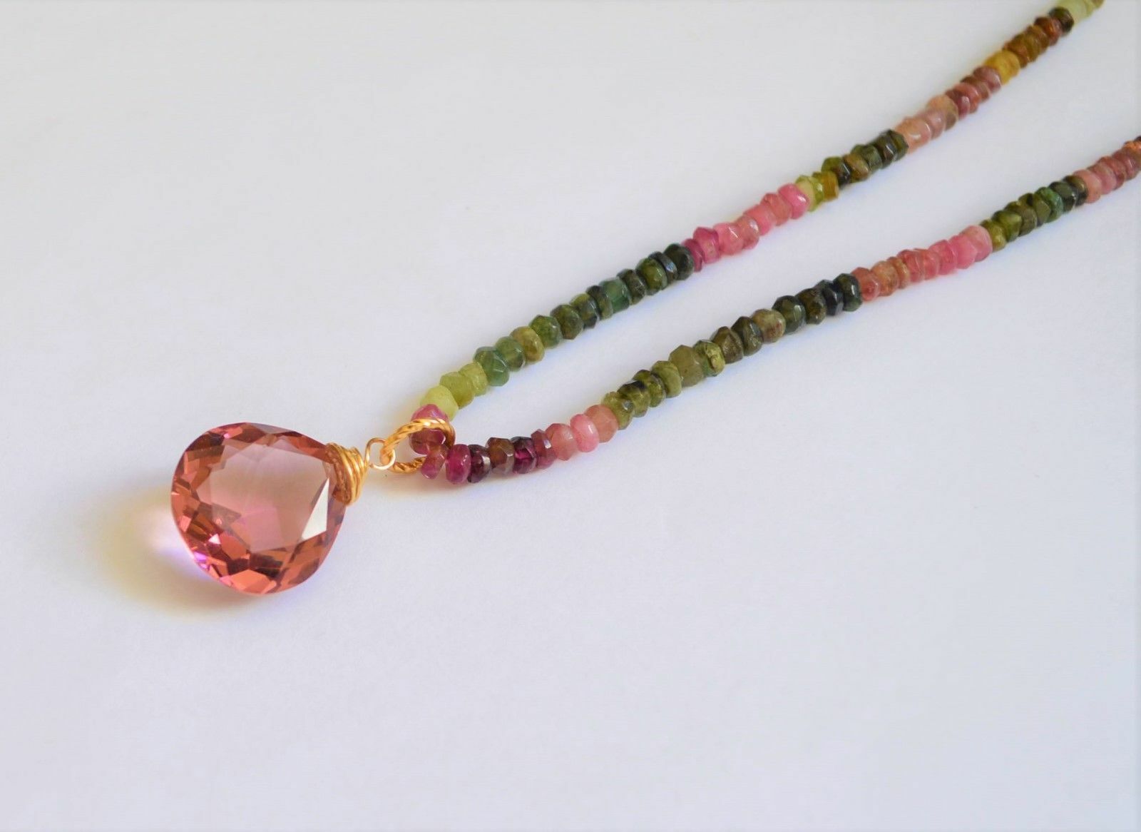 Natural Multicolored Tourmaline Yellow Gold Necklace