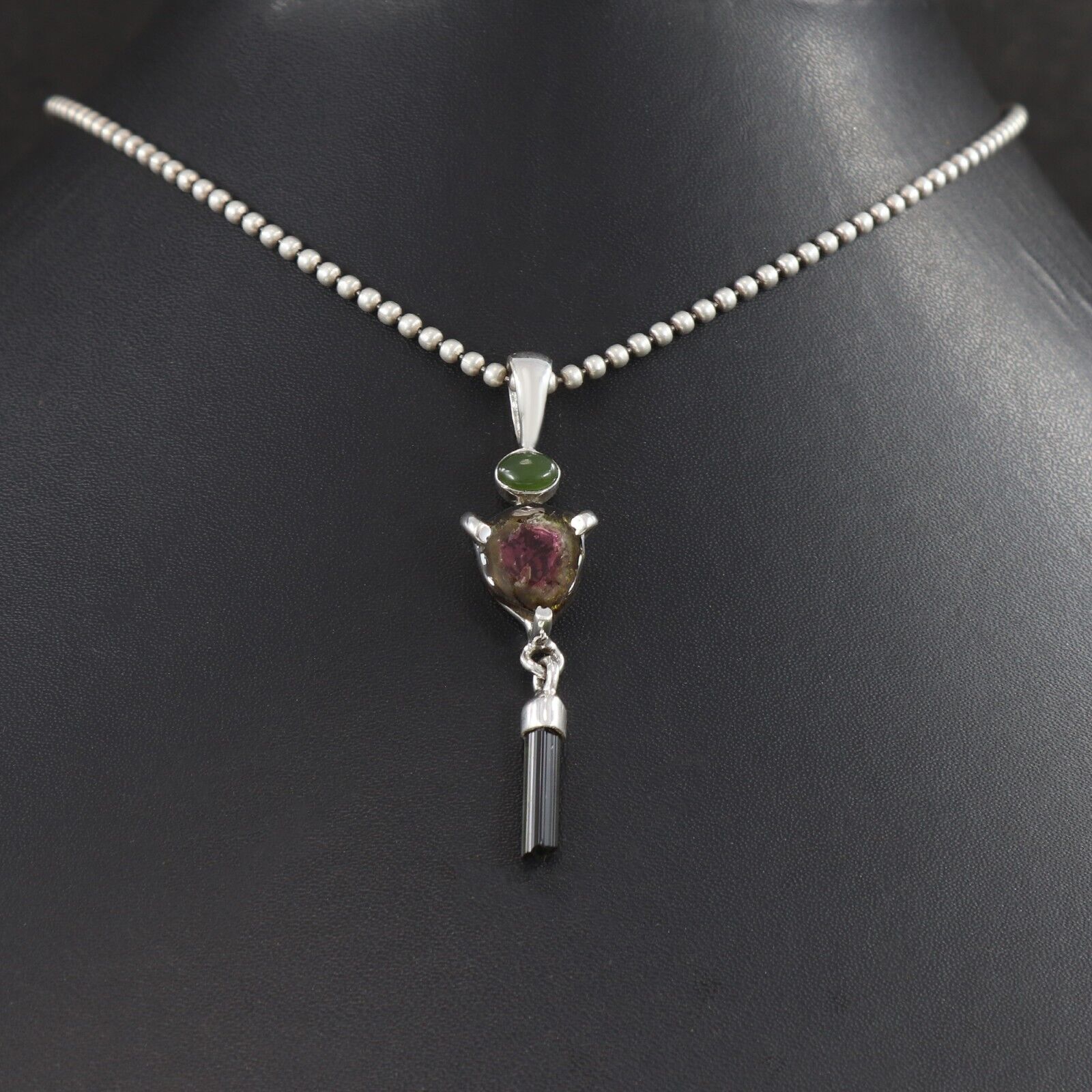Handmade Watermelon Tourmaline Pendant Necklace in Sterling Silver