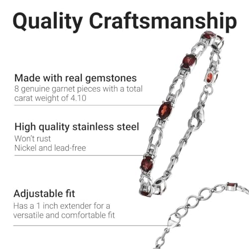 Natural Garnet Gemstone Stainless Steel Bracelet for Women