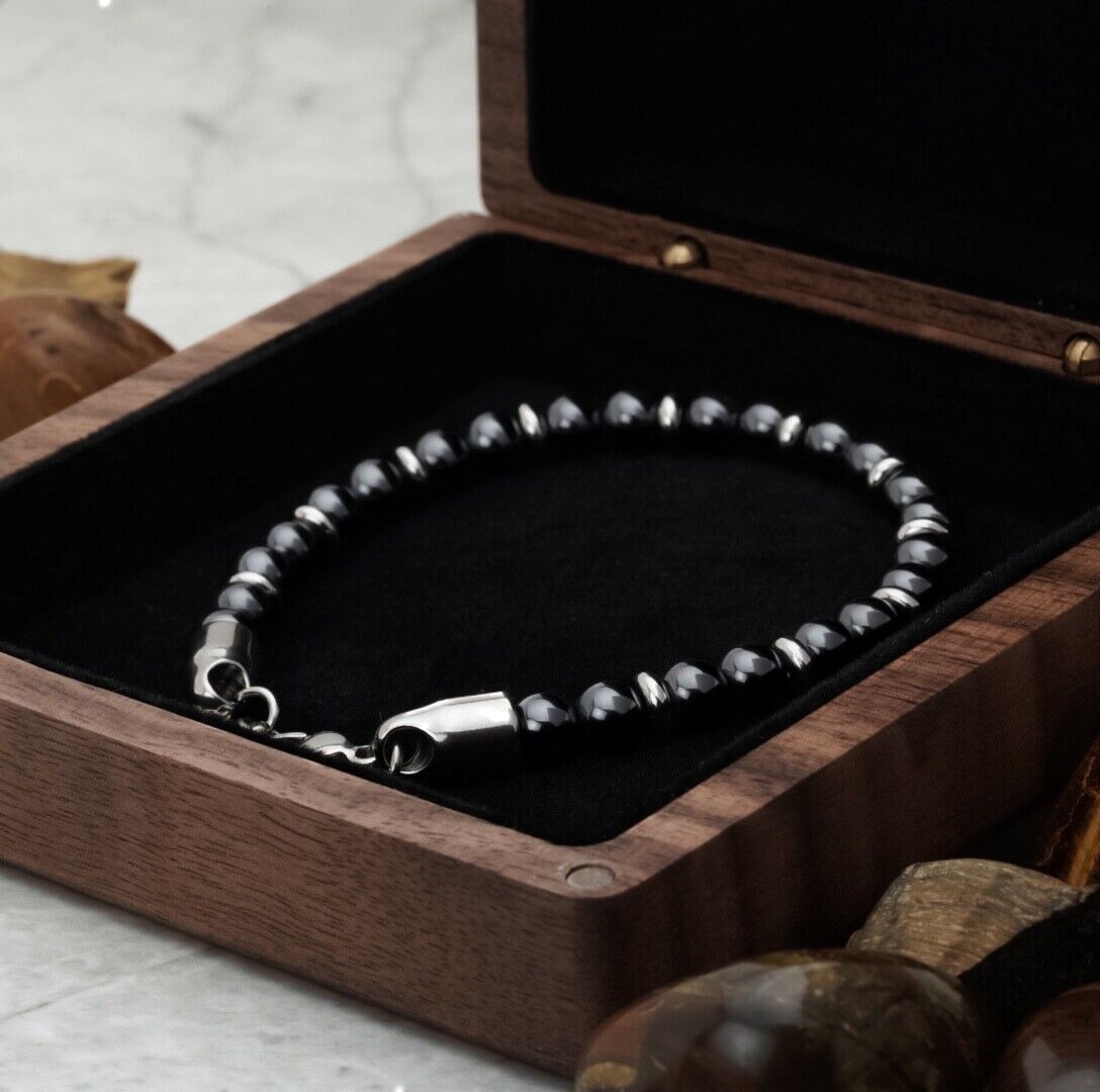 Polished Hematite Bead Bracelet with Spiritual Beads